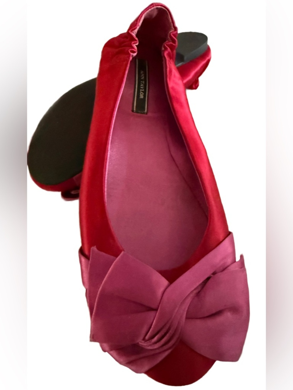 Ann Taylor Satin Ballet Flat - Cherry Red & Fuchsia - Size 8